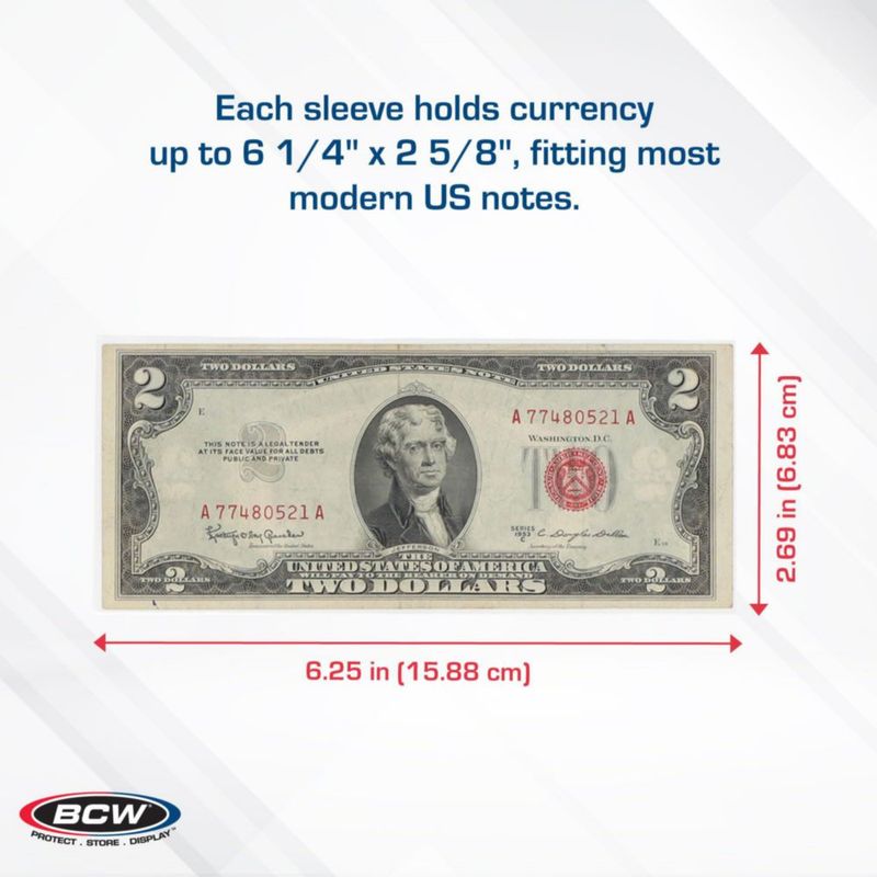 Fundas para billetes BCW 16x5 cm transparentes - 100 unidades
