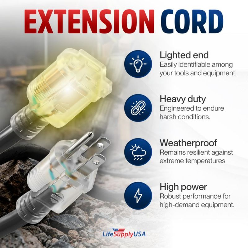 Cable de extensión LifeSupplyUSA 15 m calibre 16/3 13 A 125 V