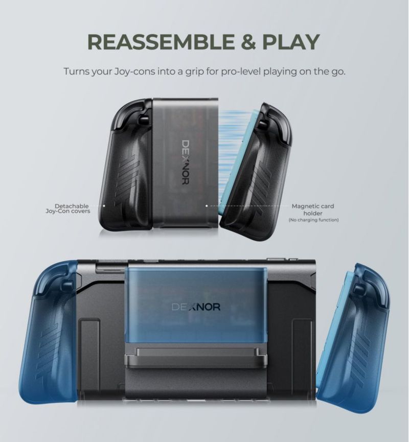 Funda Dexnor para Switch 2 con agarre acoplable soporte y portatarjetas
