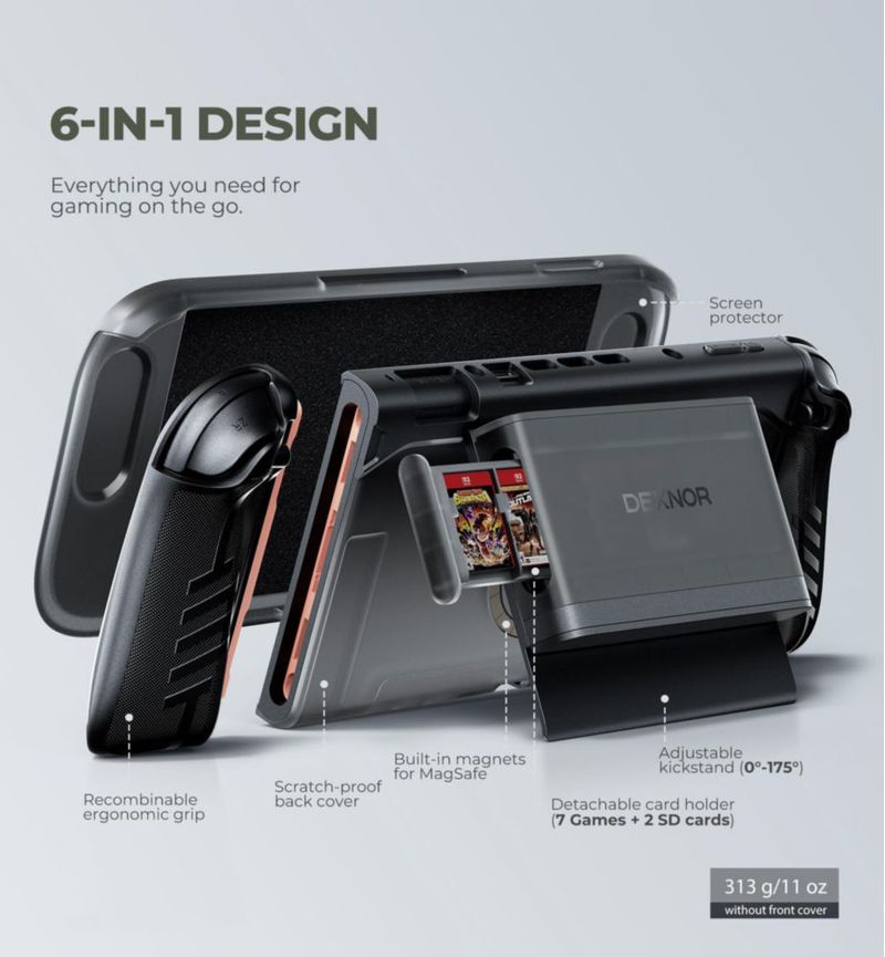 Funda Dexnor para Switch 2 con agarre acoplable soporte y portatarjetas