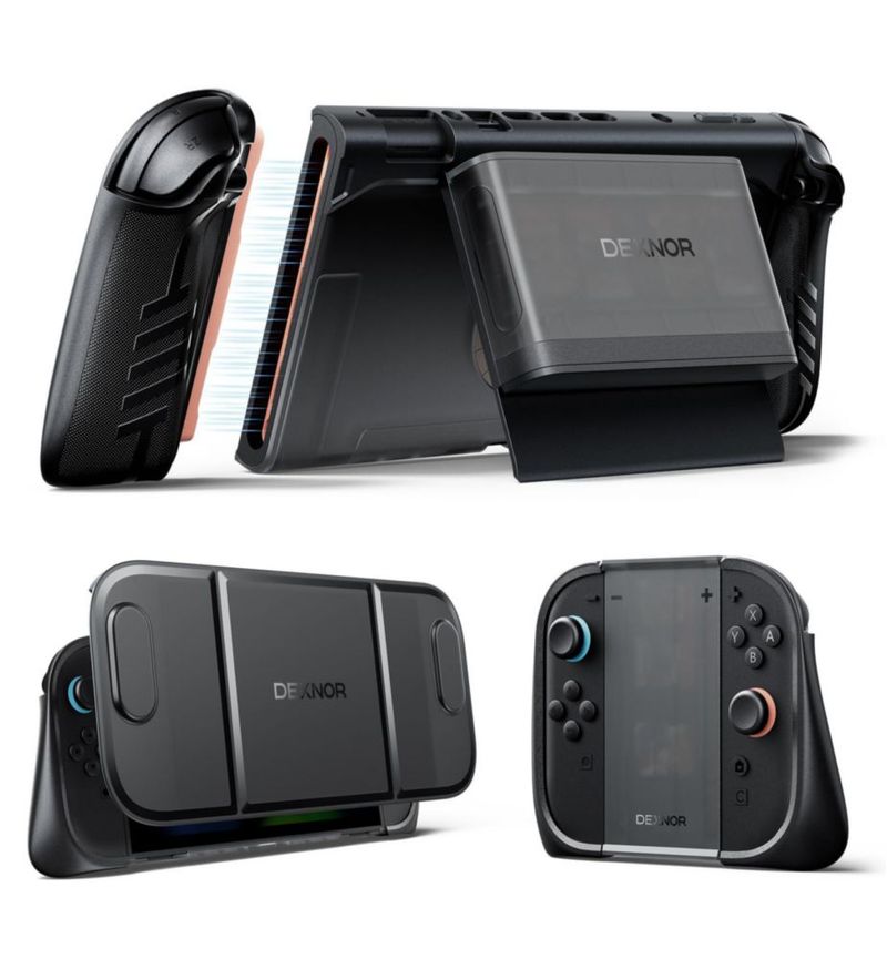 Funda Dexnor para Switch 2 con agarre acoplable soporte y portatarjetas