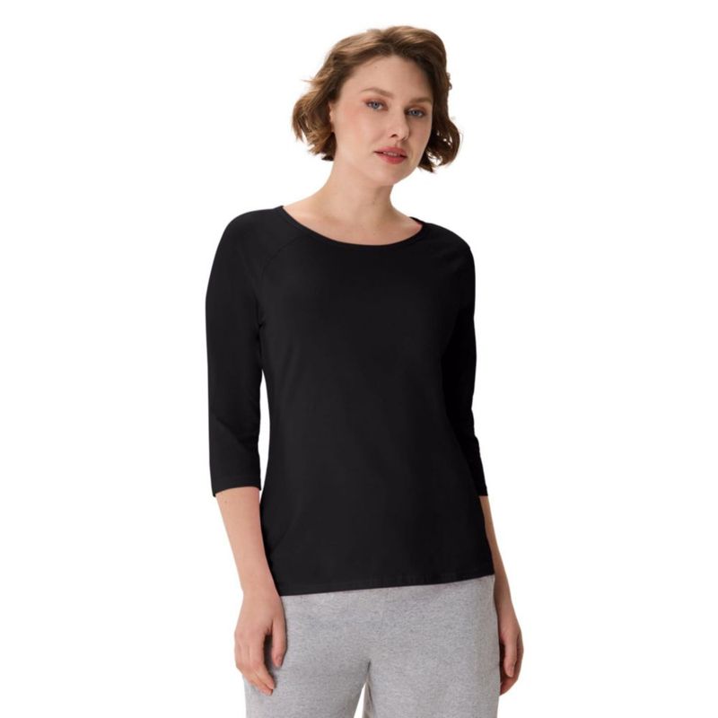 Camiseta Hanes Mujer Talla Grande Negra de Algodón y Elastán