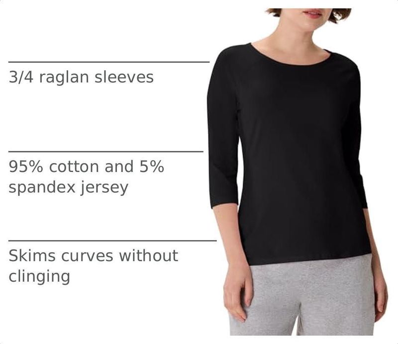 Camiseta Hanes Mujer Talla Grande Negra de Algodón y Elastán