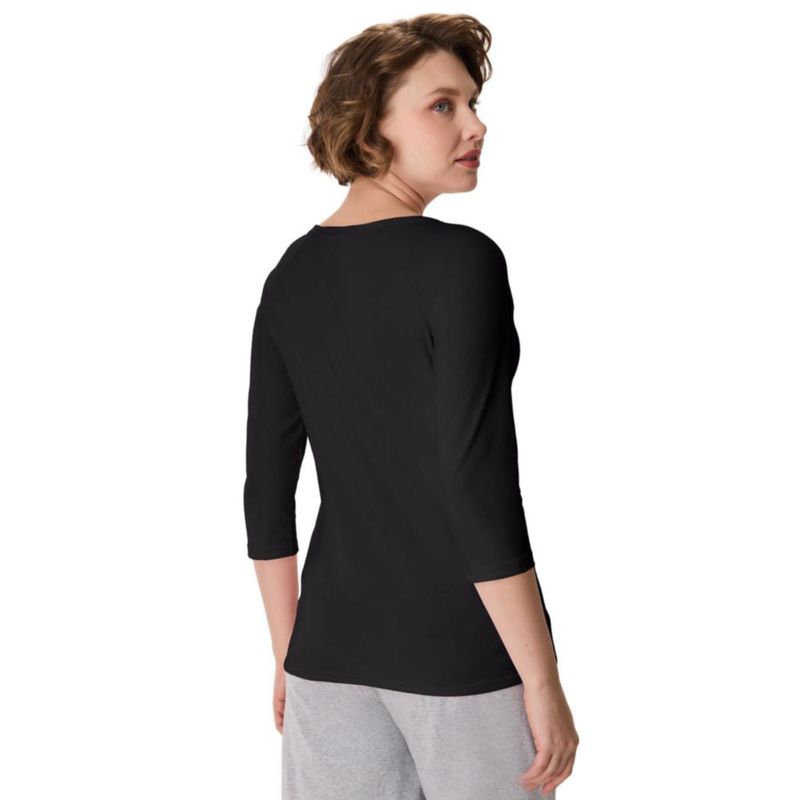 Camiseta Hanes Mujer Talla Grande Negra de Algodón y Elastán