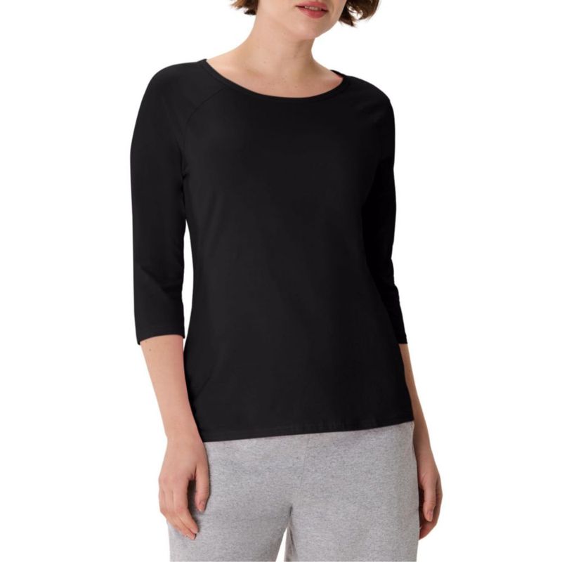 Camiseta Hanes Mujer Talla Grande Negra de Algodón y Elastán