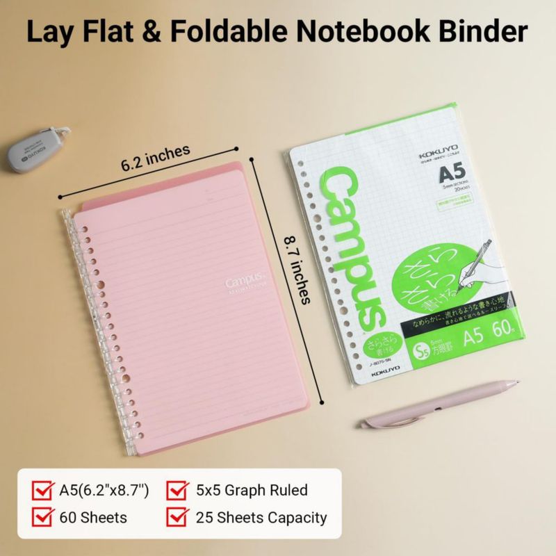 Carpeta de anillas KOKUYO A5 (pack de 3) capacidad 25 hojas