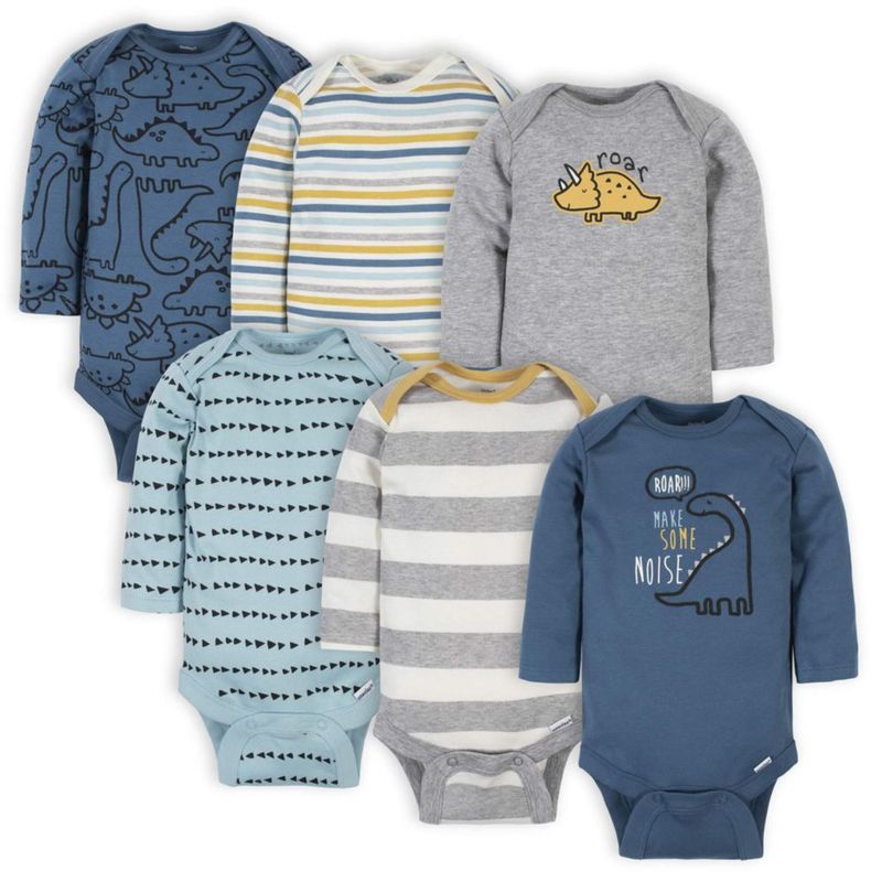 Body Gerber para bebés niños 6 unidades manga larga color azul dinosaurio 6-9 m