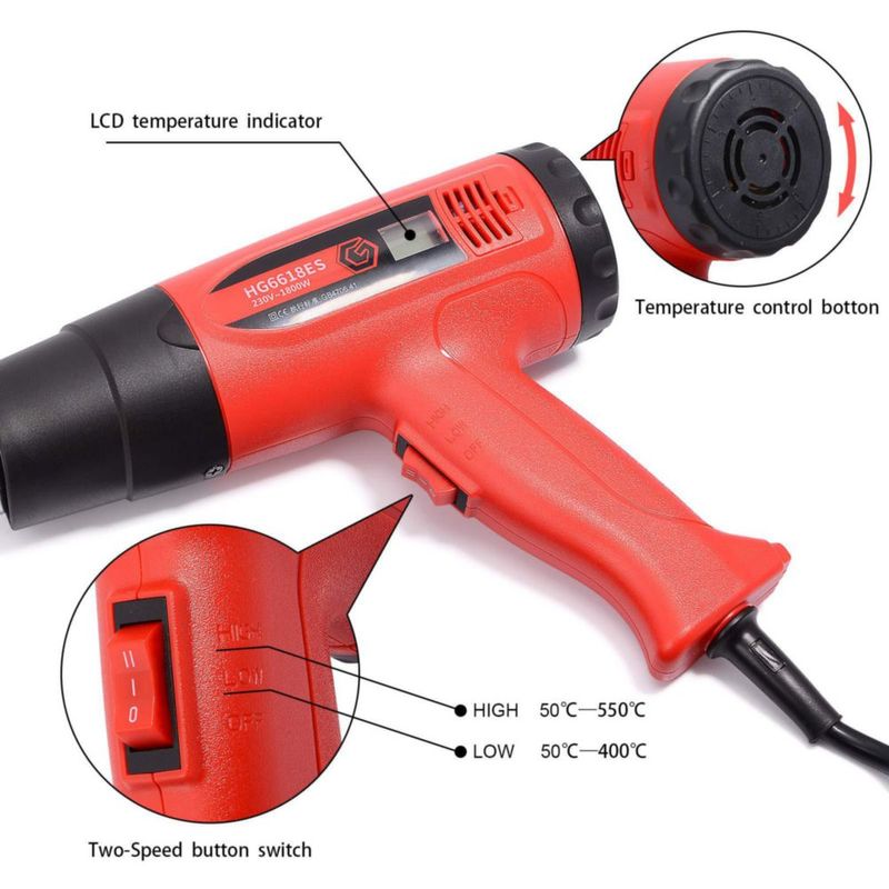 Kit de Herramientas Gomake 1800W 110V Pistola de Calor y Rasqueta