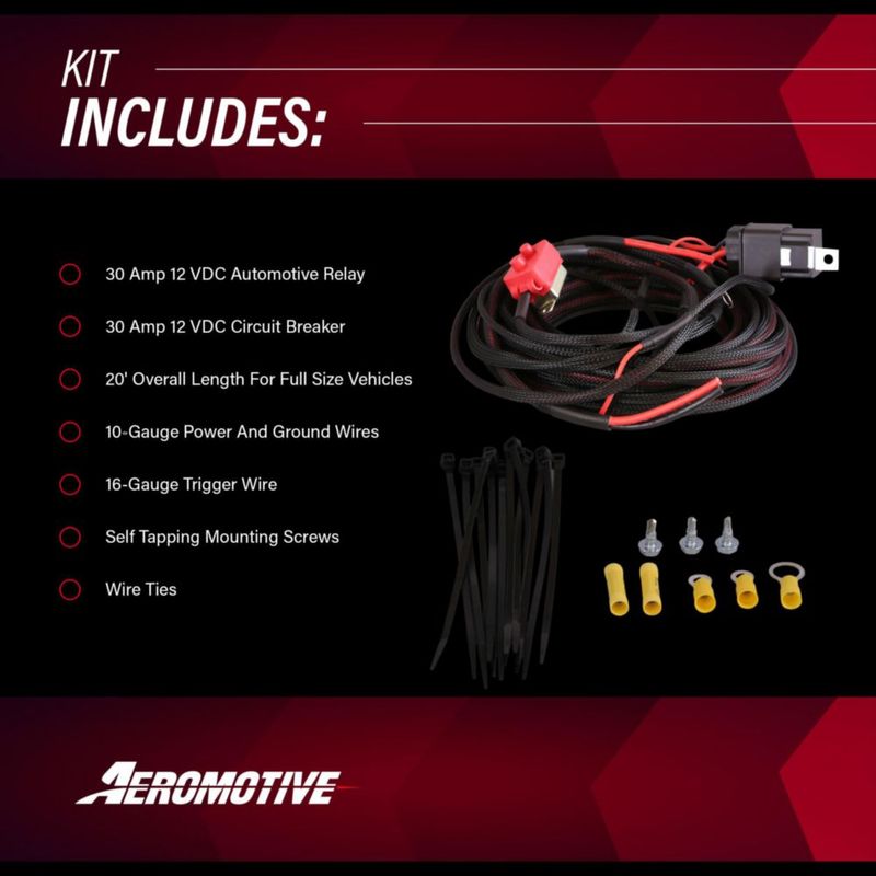 Kit de Relé y Arnés de Cableado para Bomba de Combustible Aeromotive 16307 6 m 30A