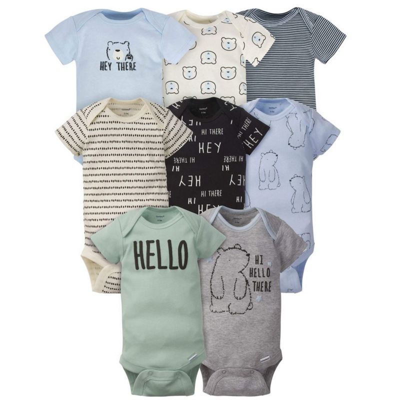 Bodysuits Gerber Baby Boy paquete de 8 unidades oso de manga corta de 6 a 9 meses
