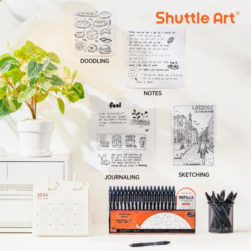 Set de 36 bolígrafos de gel Shuttle Art punta media negro