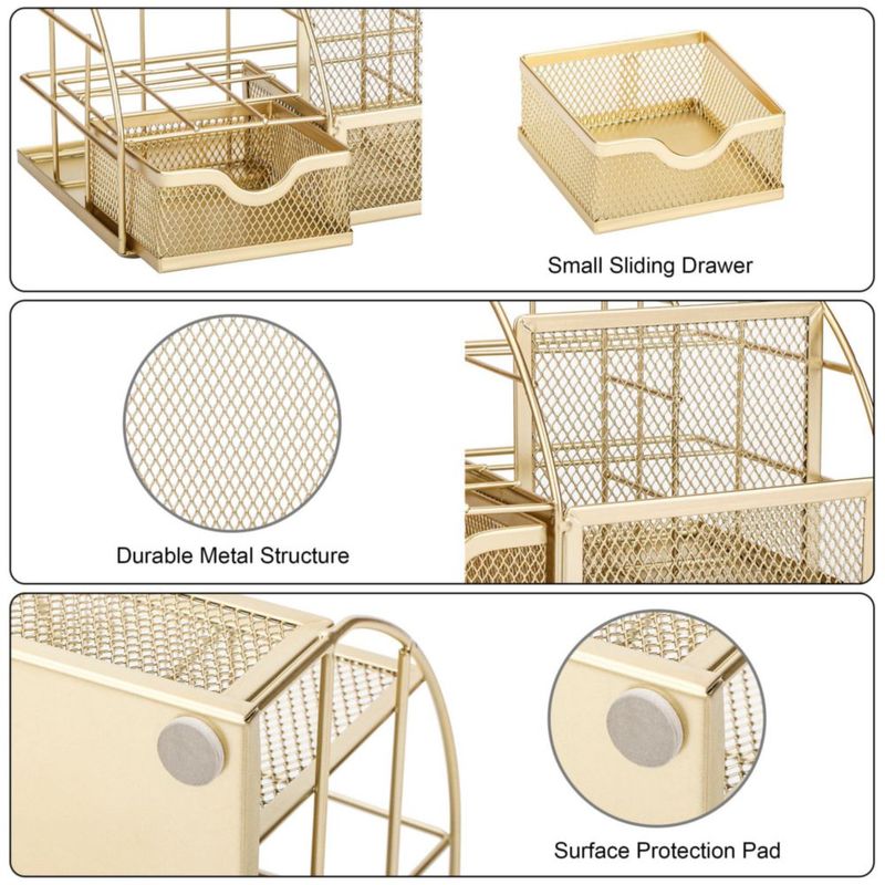 Organizador de Escritorio Exerz 22x15x13 cm Malla Metálica Dorado