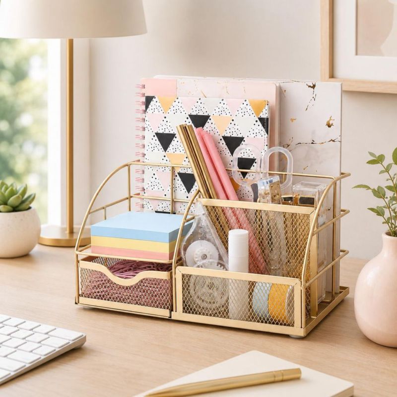 Organizador de Escritorio Exerz 22x15x13 cm Malla Metálica Dorado