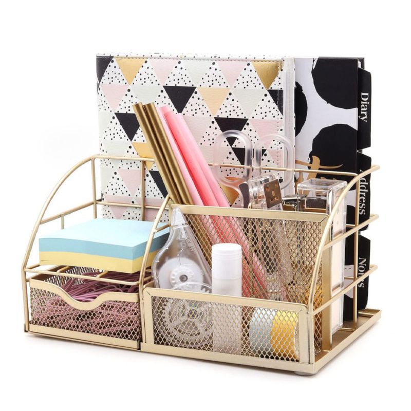 Organizador de Escritorio Exerz 22x15x13 cm Malla Metálica Dorado