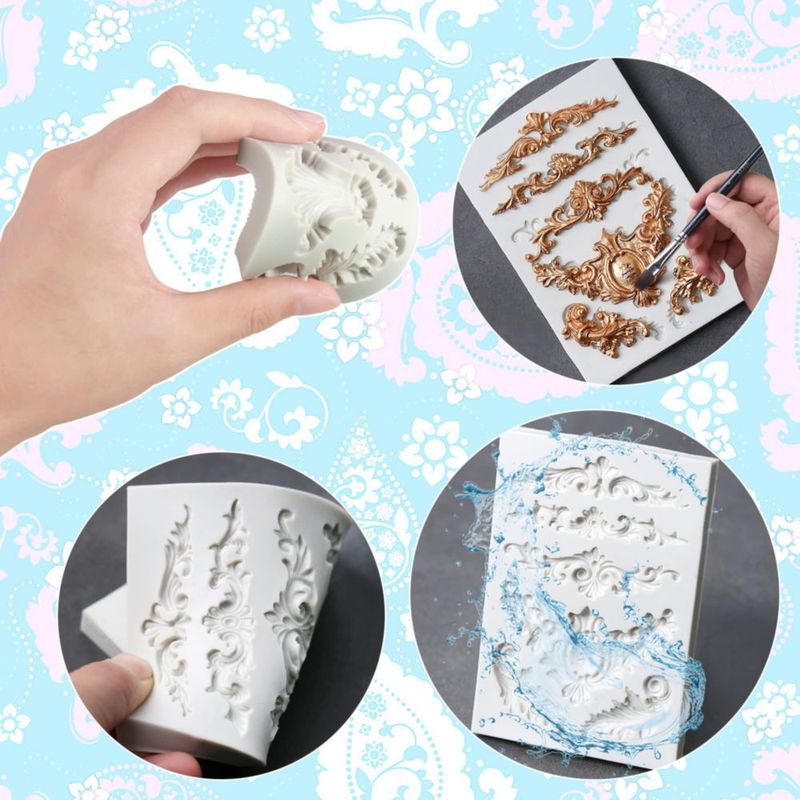 Molde de fondant Grosun 3 unidades estilo barroco de silicona con motivo de pergamino