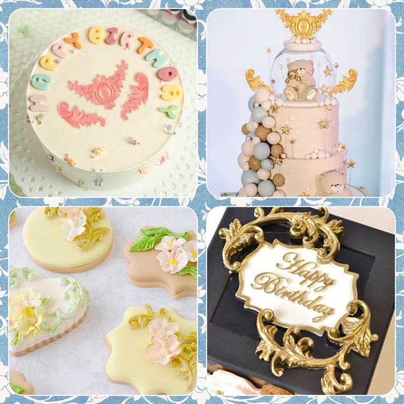 Molde de fondant Grosun 3 unidades estilo barroco de silicona con motivo de pergamino
