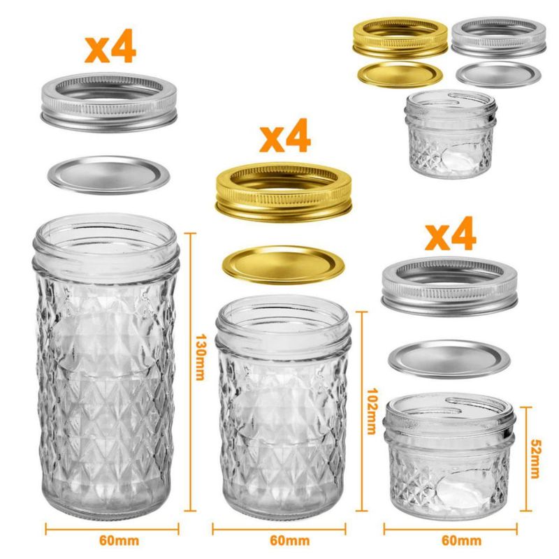 Juego de 12 tarros Mason SPANLA 118 ml‑355 ml con tapas