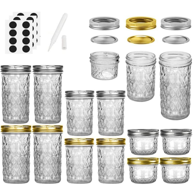Juego de 12 tarros Mason SPANLA 118 ml‑355 ml con tapas