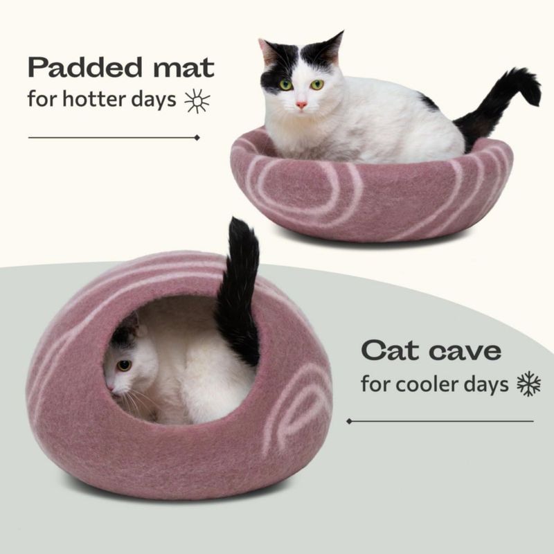 Cueva para Gato MEOWFIA de Lana Merino Mediana Rosa Dorado
