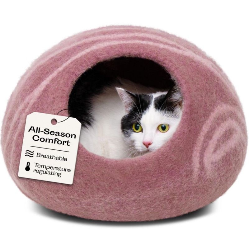 Cueva para Gato MEOWFIA de Lana Merino Mediana Rosa Dorado