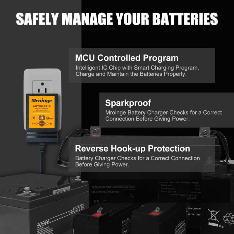 Cargador de Baterías Mroinge 1.5A 6/12V Automático