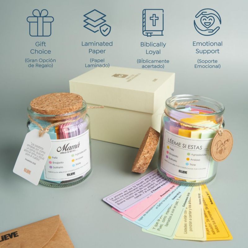 Frasco BLIEVE "Read Me" Versículos Bíblicos en Español - 108 Tarjetas