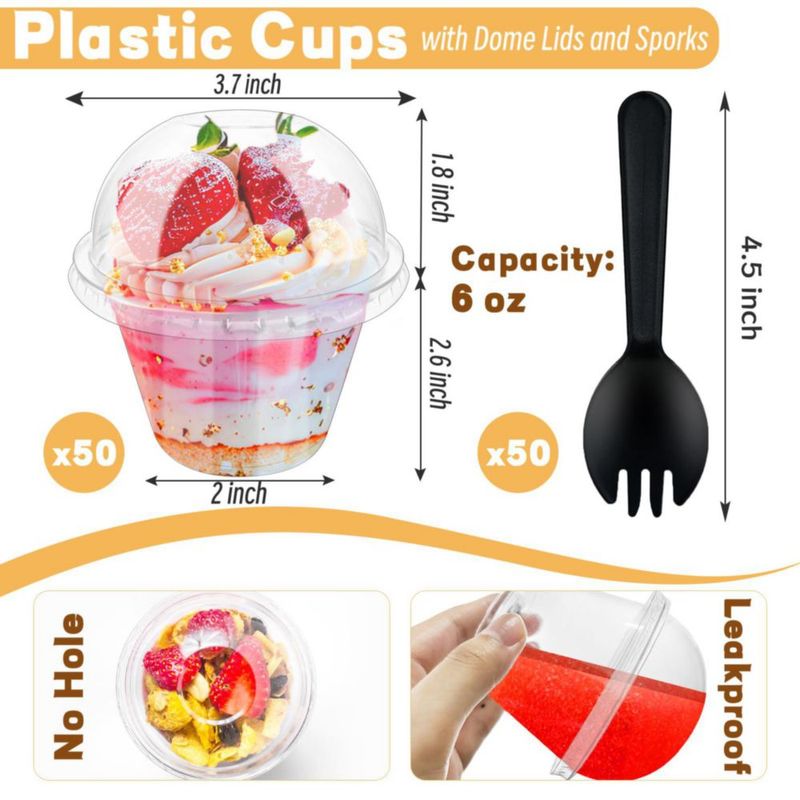 Vasos de Plástico Paradi Star 177 ml Pack de 100 con Tapa y Cucharas