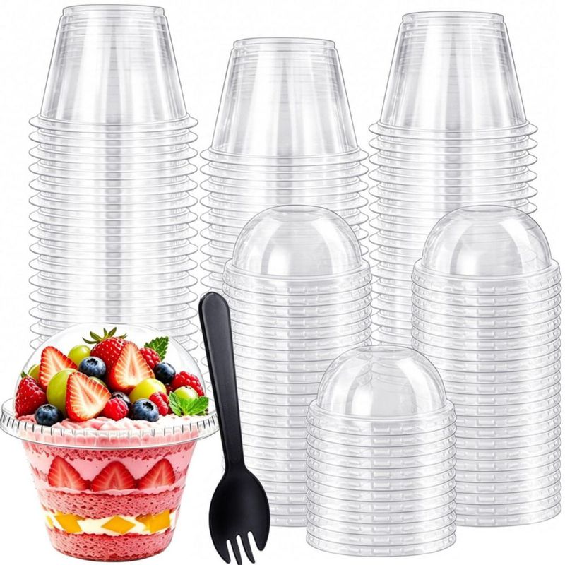 Vasos de Plástico Paradi Star 177 ml Pack de 100 con Tapa y Cucharas