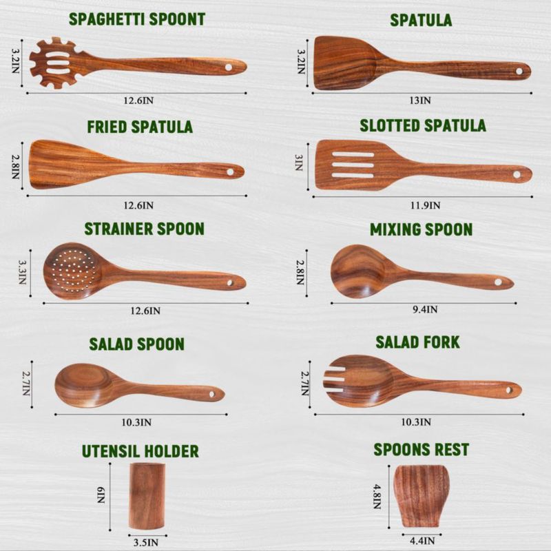Juego de 10 utensilios de cocina de madera de teca Vorisebo