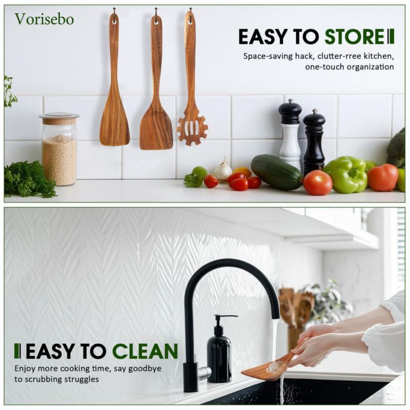 Juego de 10 utensilios de cocina de madera de teca Vorisebo