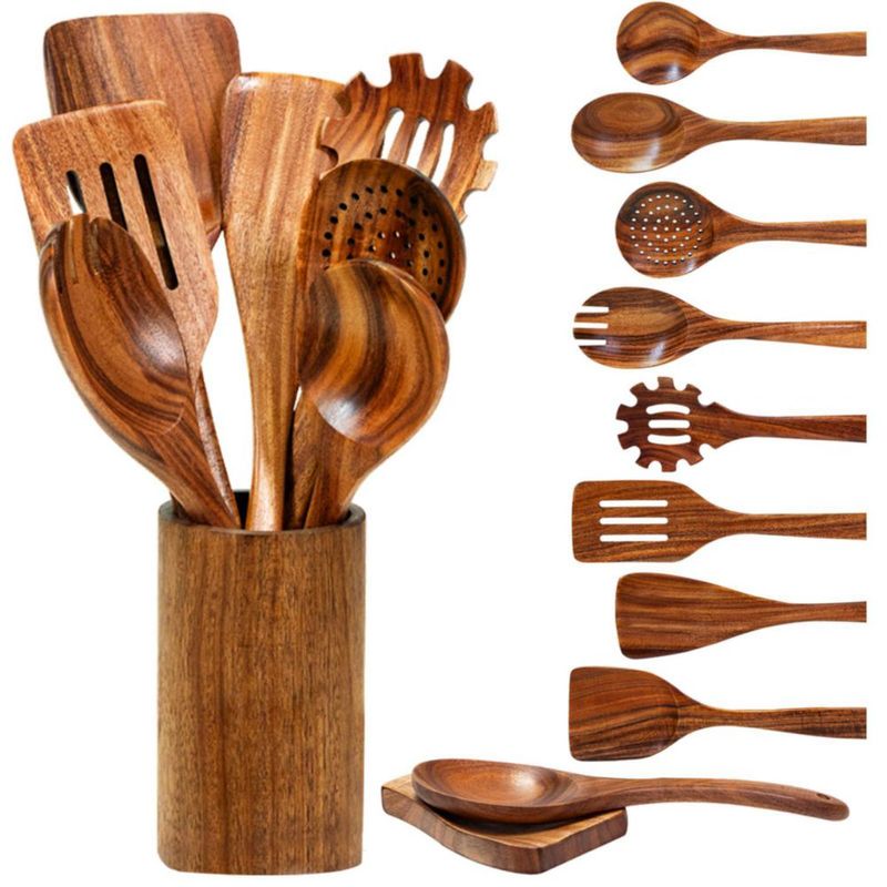Juego de 10 utensilios de cocina de madera de teca Vorisebo