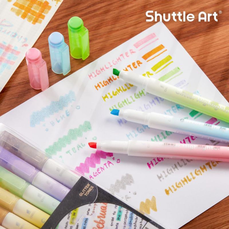 Resaltadores con Brillo Shuttle Art 10 colores punta de cincel de secado rápido