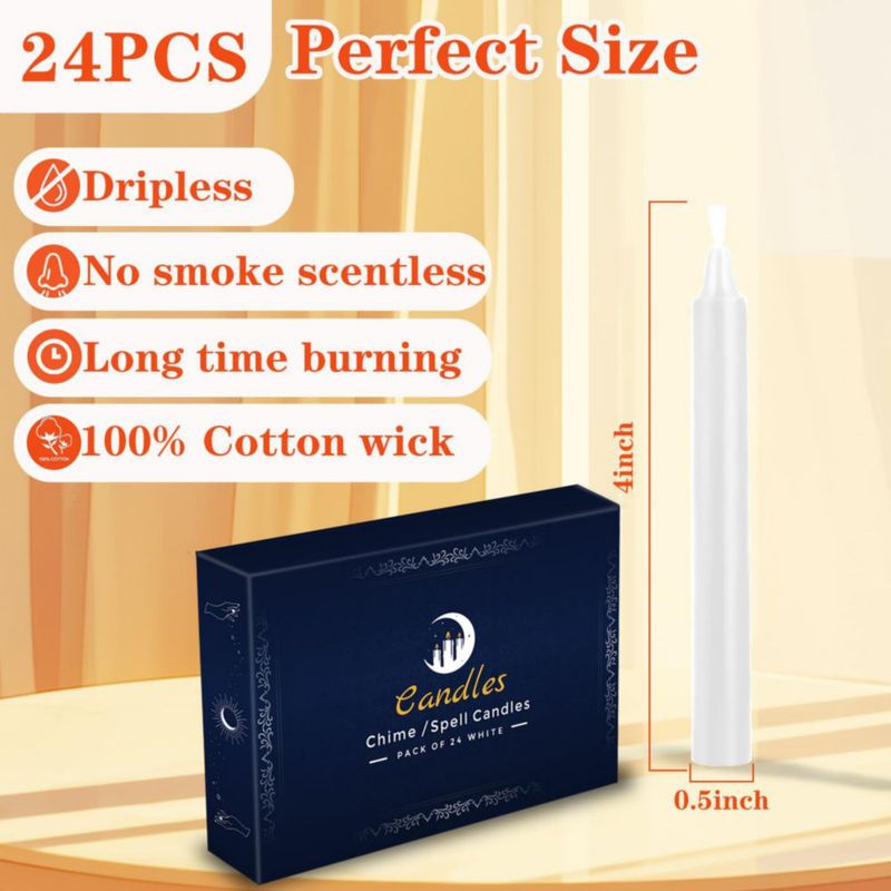 Vela Kunrsug Pack de 24 Blanca 10 cm de pabilo sin aroma