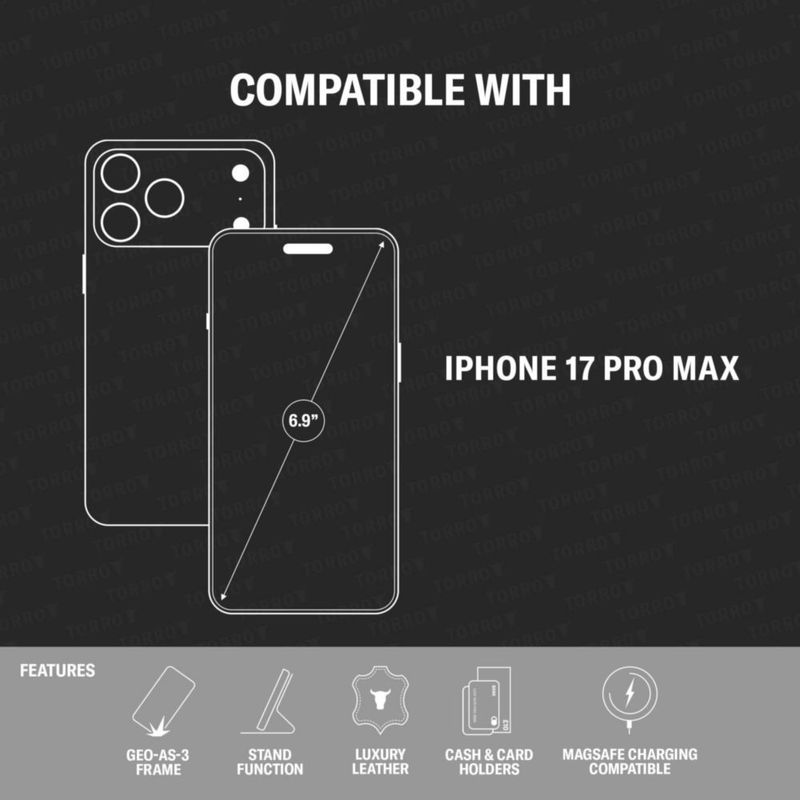 Funda TORRO de cuero negro para iPhone 18/17 Pro Max