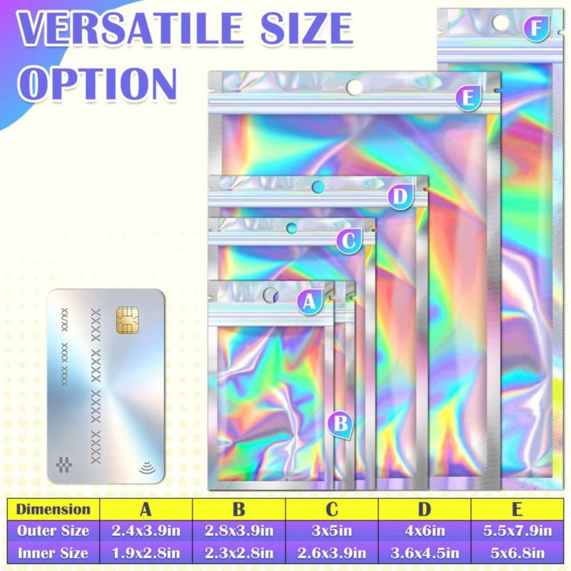Bolsas Mylar JETMORE 10 x 15 cm 100 piezas Holográficas con Cierre Resellable