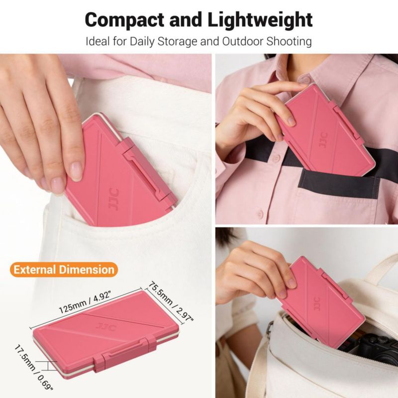 Estuche para tarjetas de memoria JJC de 36 ranuras color rosa resistente al agua