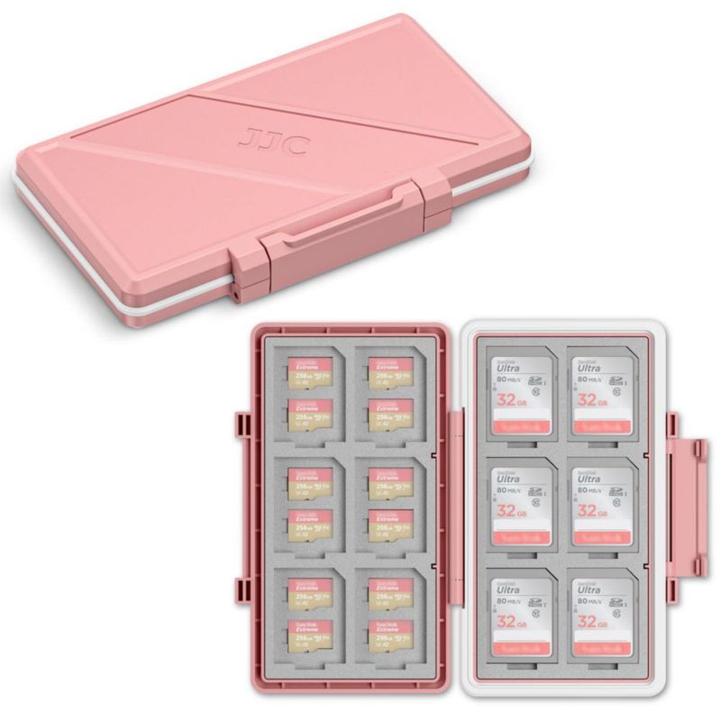 Estuche para tarjetas de memoria JJC de 36 ranuras color rosa resistente al agua