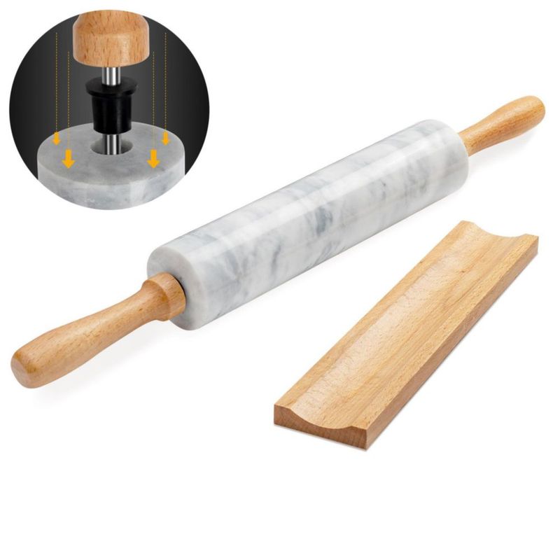 Rodillo KAFOOR de 42 cm de Mármol con Soporte de Madera