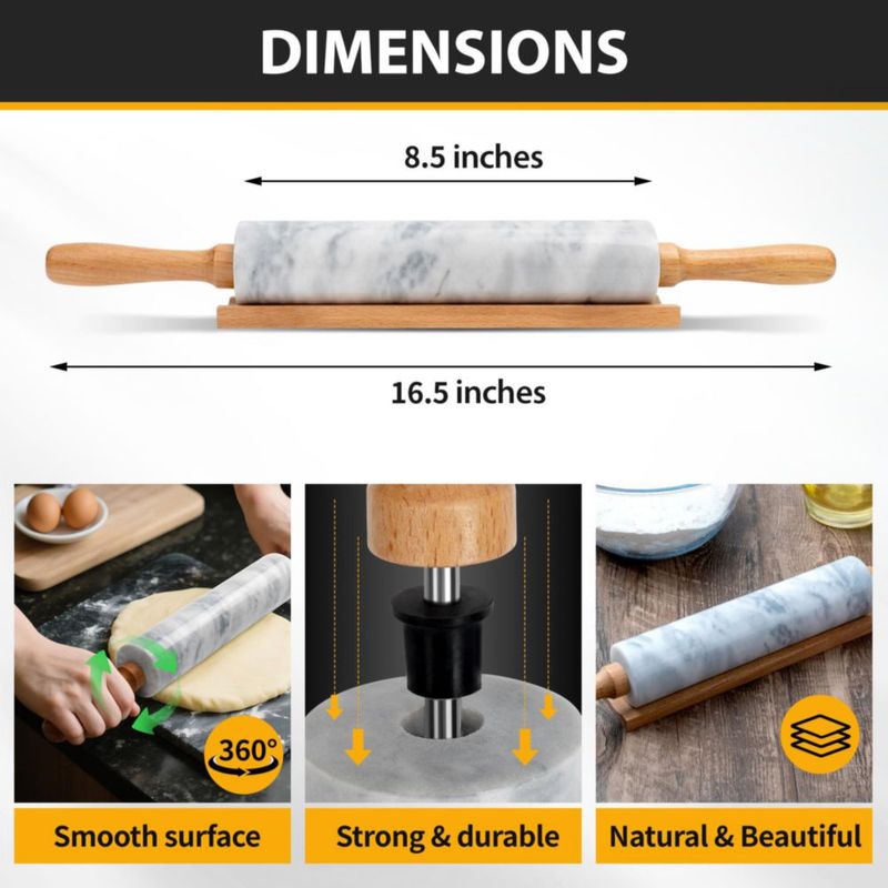 Rodillo KAFOOR de 42 cm de Mármol con Soporte de Madera