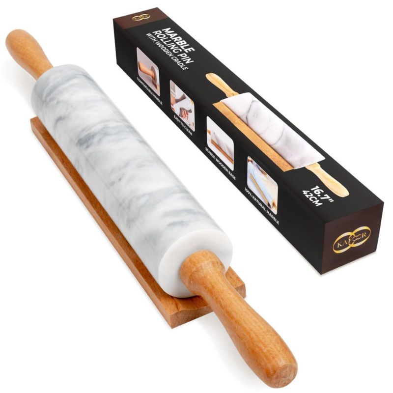 Rodillo KAFOOR de 42 cm de Mármol con Soporte de Madera