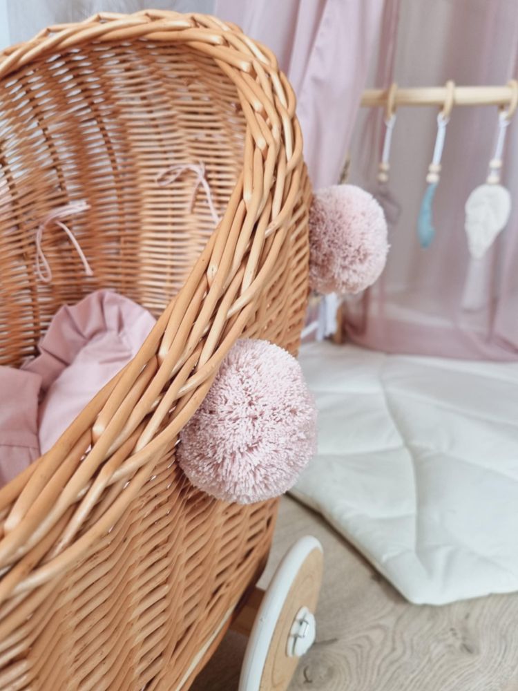Cochecito de Muñecas Wiklibox Ratán 43 cm Natural Rosa