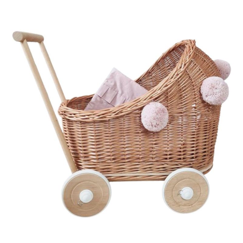 Cochecito de Muñecas Wiklibox Ratán 43 cm Natural Rosa