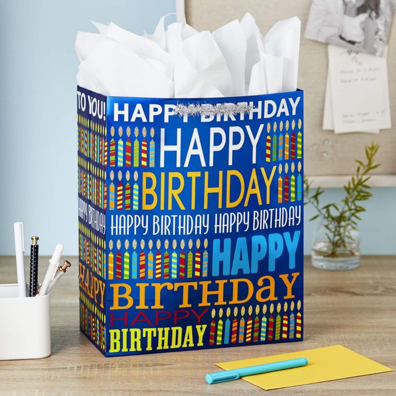Bolsa de Regalo Hallmark 33 cm Azul "Feliz Cumpleaños" con Papel de Seda