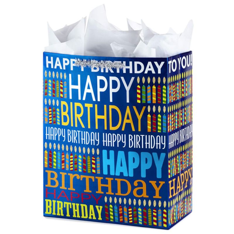 Bolsa de Regalo Hallmark 33 cm Azul "Feliz Cumpleaños" con Papel de Seda