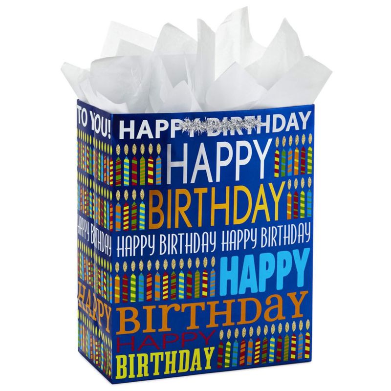 Bolsa de Regalo Hallmark 33 cm Azul "Feliz Cumpleaños" con Papel de Seda
