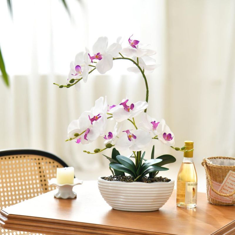 Orquídea GreenHouzz 48 cm Centro de Mesa de Seda Blanca