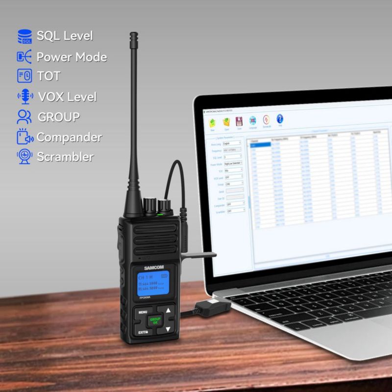 Radio de dos vías SAMCOM FPCN30A 5W 20 canales pack de 9