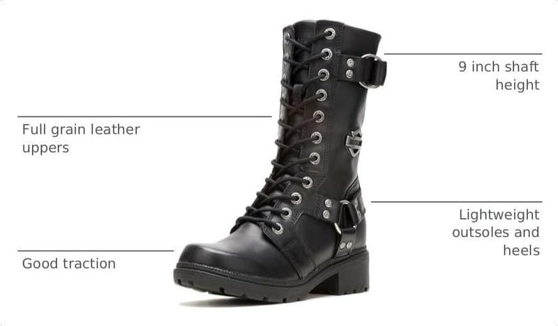 Bota Harley‑Davidson EDA de Cuero para Mujer Negra Talla 11