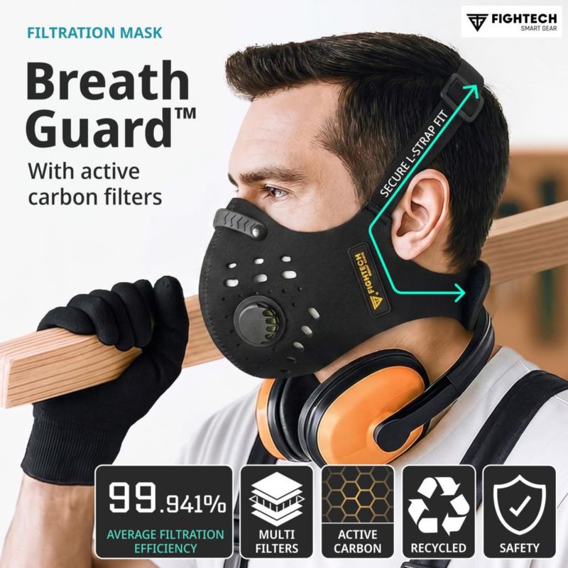 Mascarilla antipolvo FIGHTECH reutilizable con filtros de carbón y válvulas (L)
