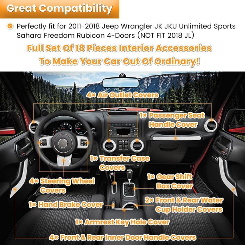 Kit de molduras interiores E-cowlboy para Jeep Wrangler JK 2011‑2018 (blanco)